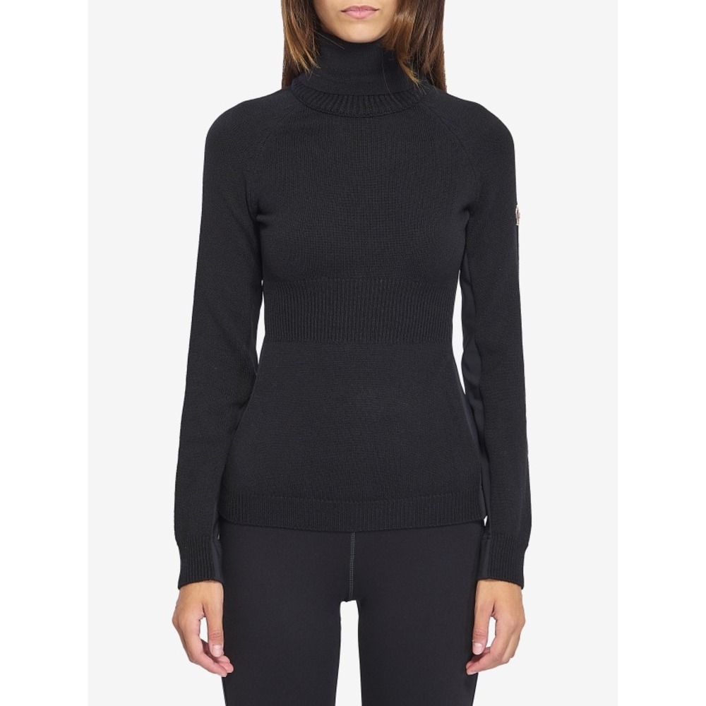Moncler Grenoble Black Wool Mixed Media Turtleneck Sweater Women Size M